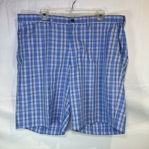 Haggar Lightweight Blue‎ Plaid Golf Shorts Mens Size 38 Adjustable Waistband